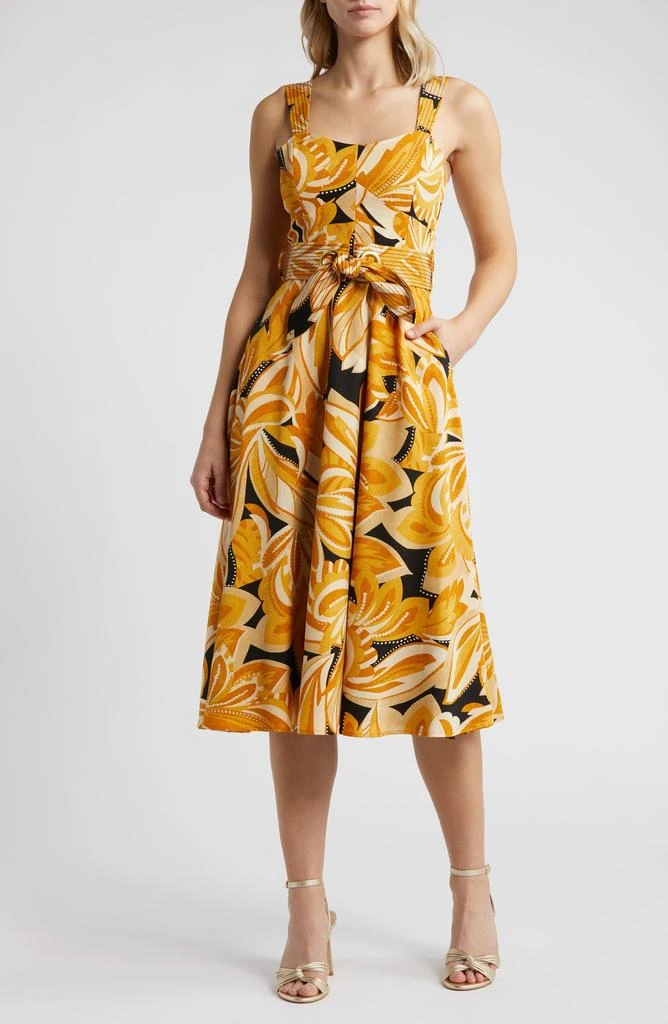 Shop Abstract Floral Belted Midi Dress on Sale at BeyondStyle