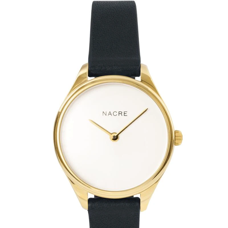 Nacre Mini Lune Watch Gold Navy Leather 1