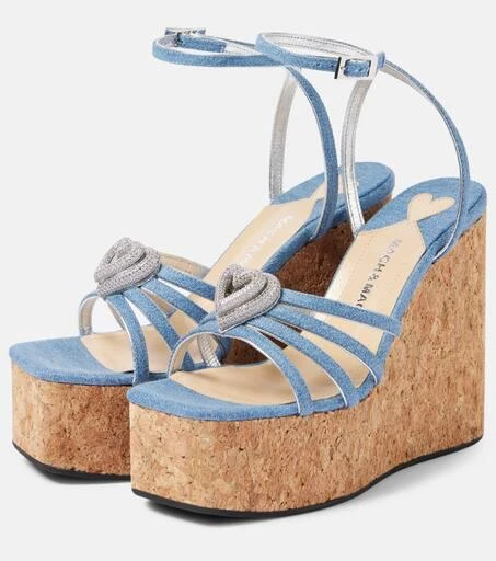 Mach & Mach Double Heart denim wedges 4