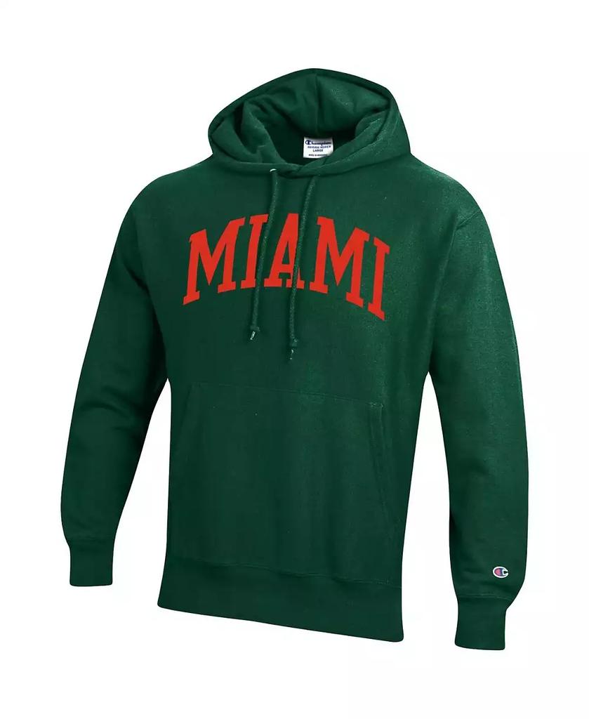 CHAMPION Men's Green Miami Hurricanes Team Arch Reverse Weave Pullover Hoodie