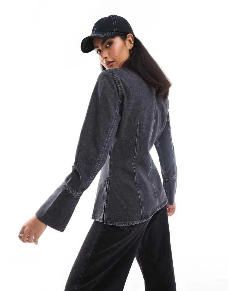 ONLY ONLY fitted denim shirt in washed black 4