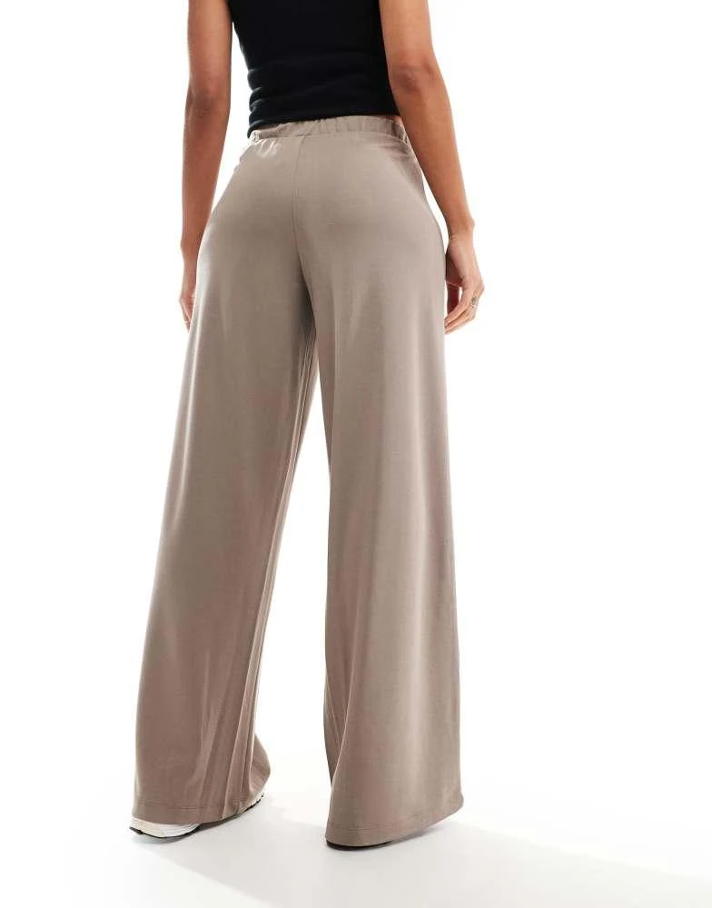 Monki Monki super soft low waist wide leg jersey trousers in beige 2