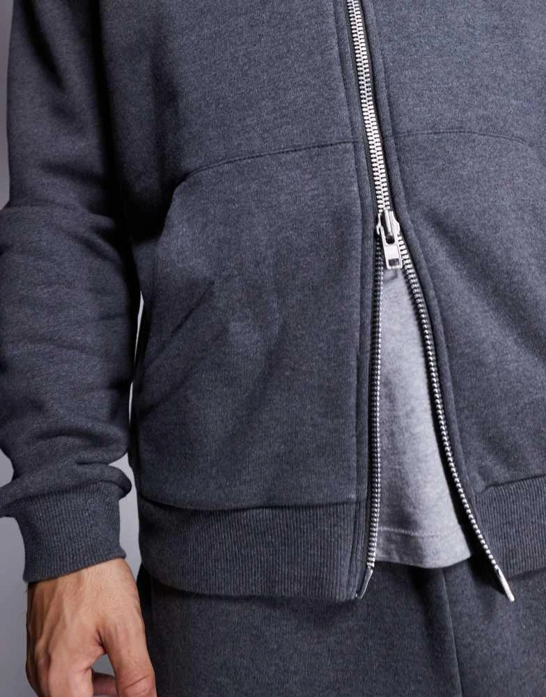 ASOS ASOS DESIGN premium heavyweight oversized zip through hoodie 400gsm in charcoal marl 2
