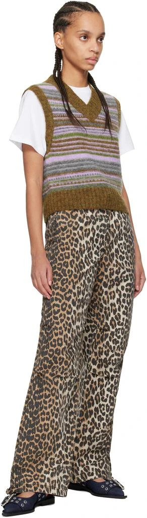 Ganni Brown Leopard Washed Cotton Canvas Drawstring Trousers 4