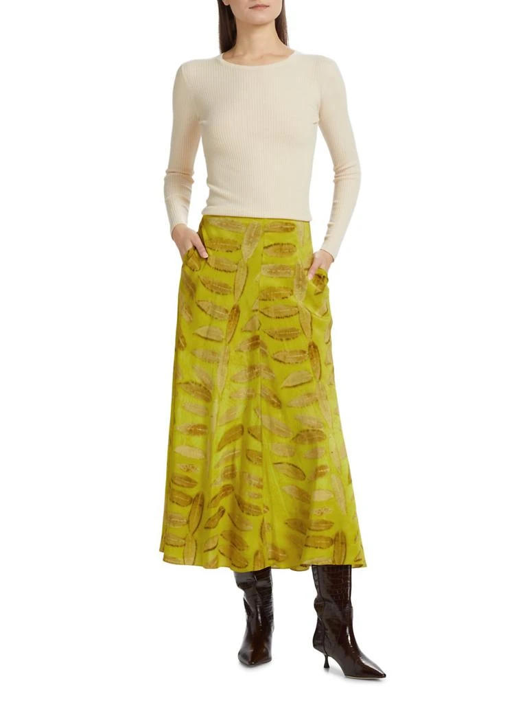 Brandon Maxwell Millie Silk Printed Flare Midi-Skirt 2