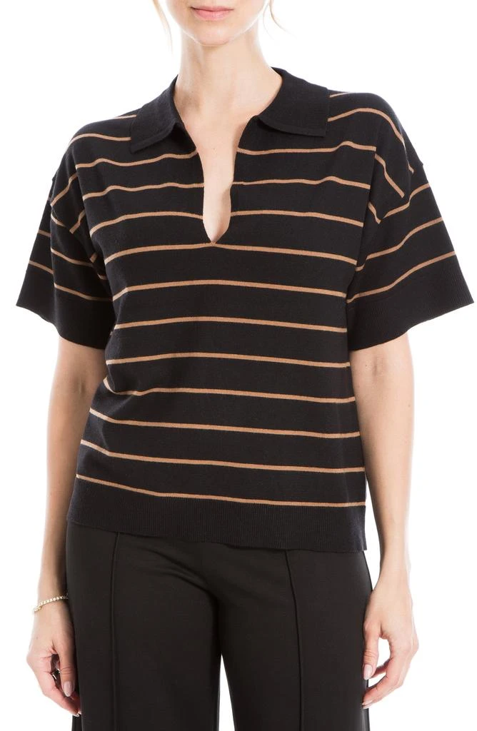 Max Studio Johnny Collar Stripe Knit Polo Sweater 6