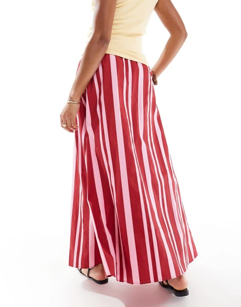 ASOS ASOS DESIGN cotton tie waist a line maxi skirt in pink stripe 3