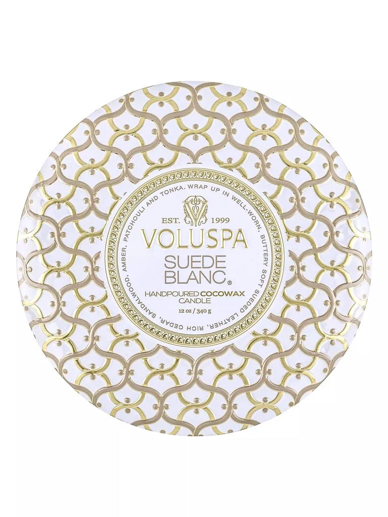 Voluspa Suede Blanc 3-Wick Tin Candle 1