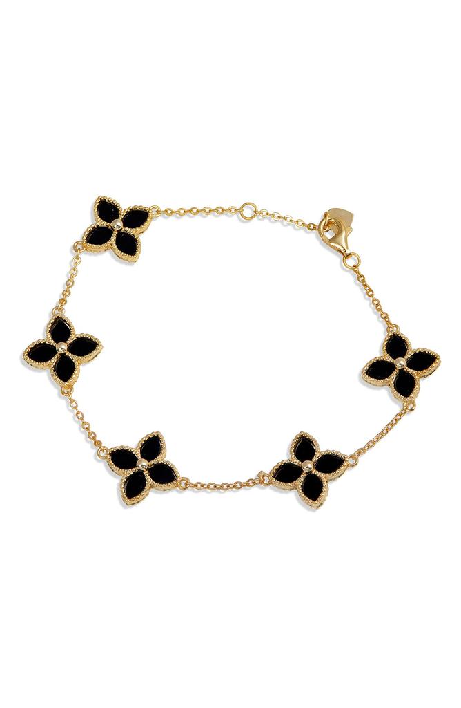 Savvy Cie Jewels Yellow Gold Vermeil Onyx Flower Station Bracelet