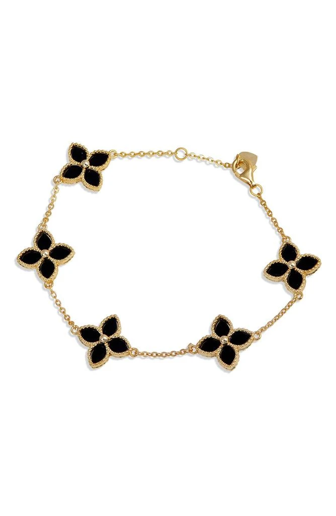 Savvy Cie Jewels Yellow Gold Vermeil Onyx Flower Station Bracelet 1