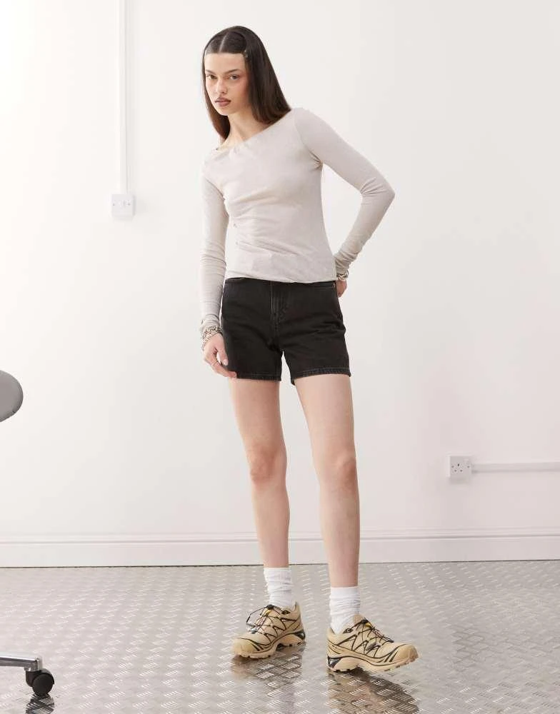 Weekday Weekday Eya high waisted denim shorts in tuned black exclusive to ASOS 1