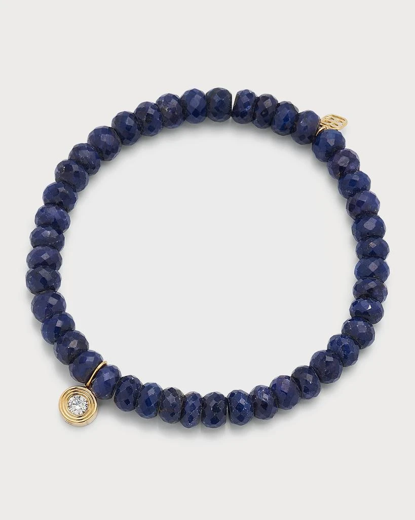 Sydney Evan 14K Gold Fluted Diamond Charm on Blue Sapphire Rondelle Bead Bracelet
