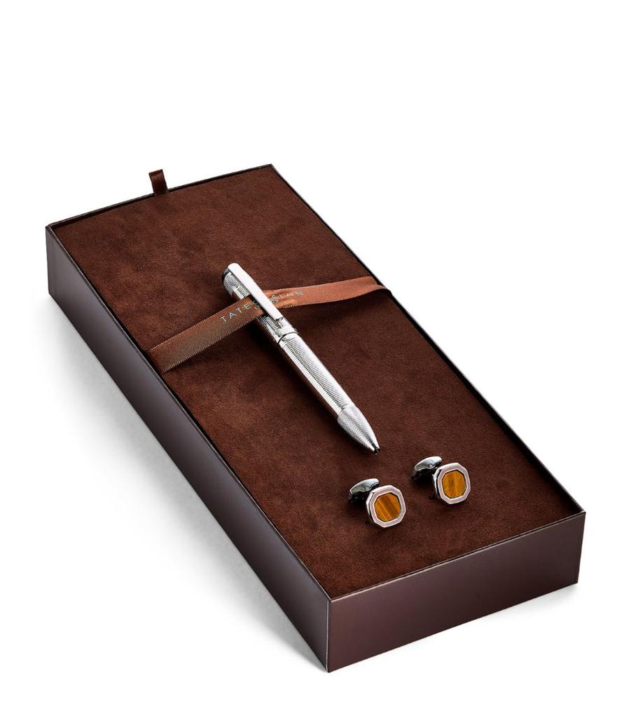 Tateossian Palladium-Plated Pen and Cufflinks Set