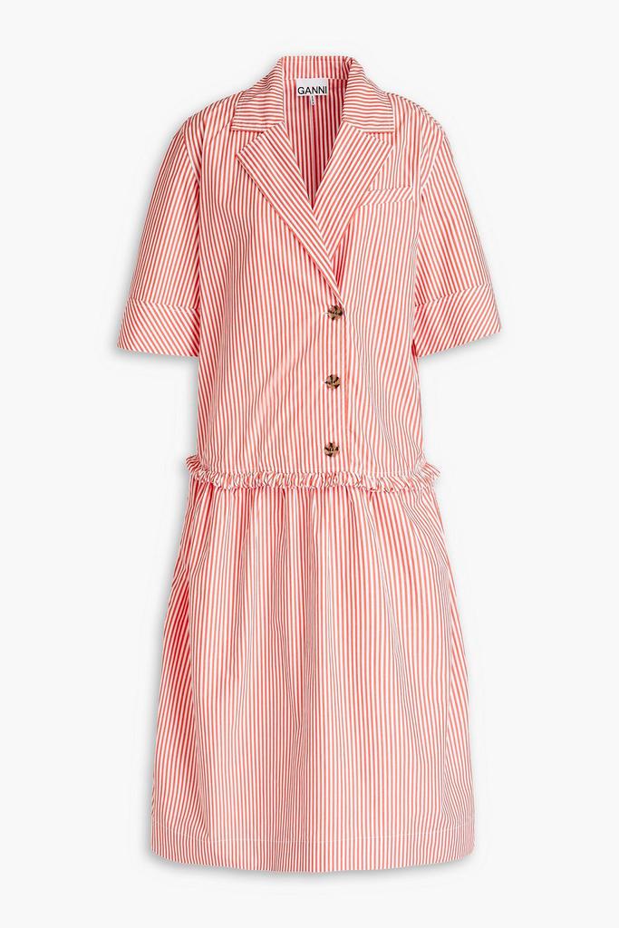 Ganni Gathered striped cotton-poplin midi shirt dress