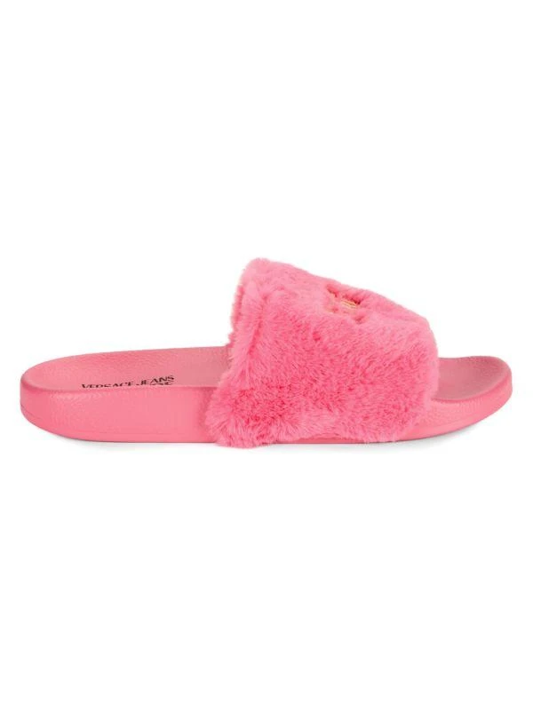Versace Logo Faux Fur Slides 1