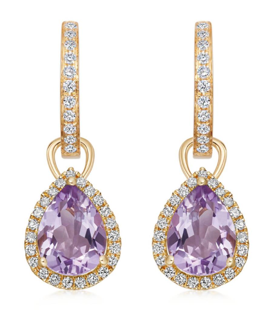 Kiki McDonough Yellow Gold, Diamond and Amethyst Grace Earrings