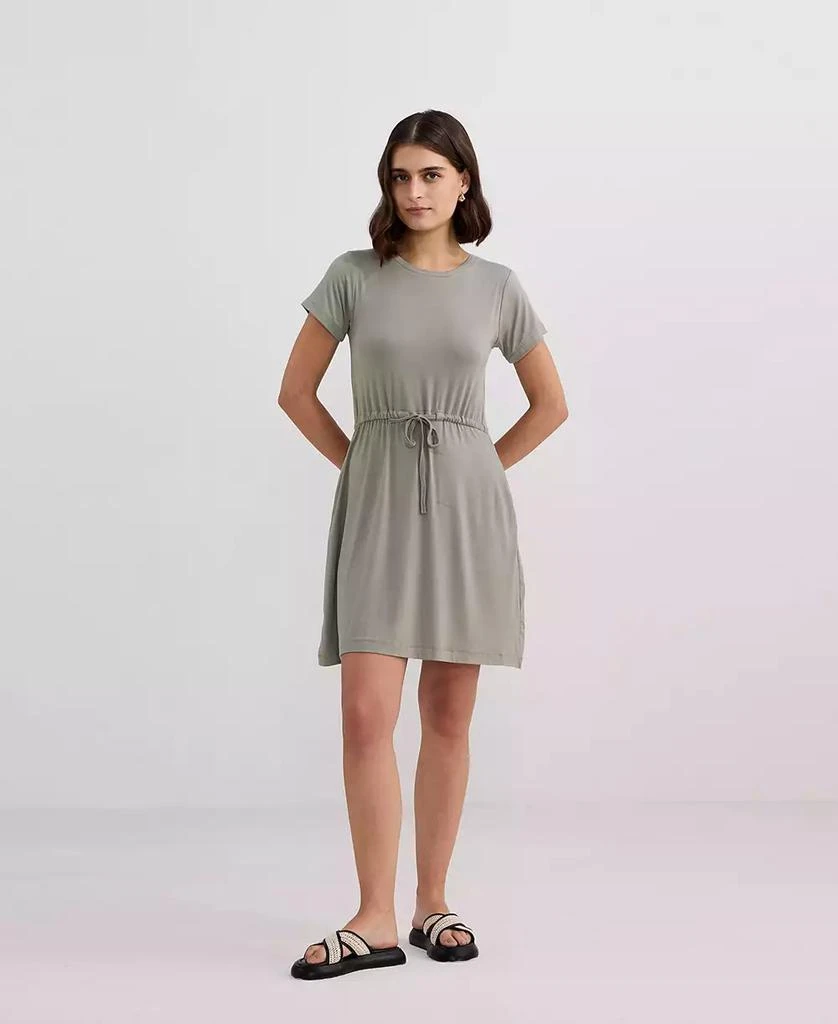 Reistor Women
s Drawstring Short T-shirt Dress in Light Olive