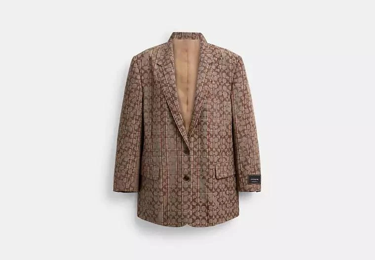 Coach Signature C Plaid Single Breasted Blazer