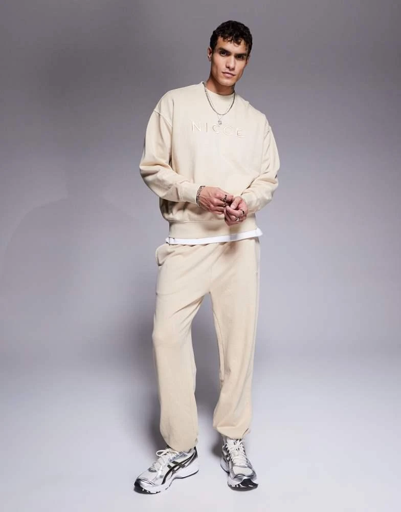 NICCE Nicce co-ord logo washed crew neck sweat in beige 4