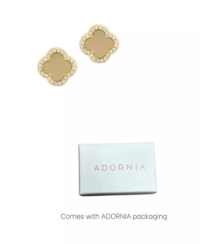 ADORNIA Gold Crystal Halo Matte Center Clover Earrings 4