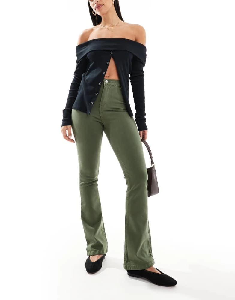 Don't Think Twice DTT Bianca high waist flared jeans in khaki 1