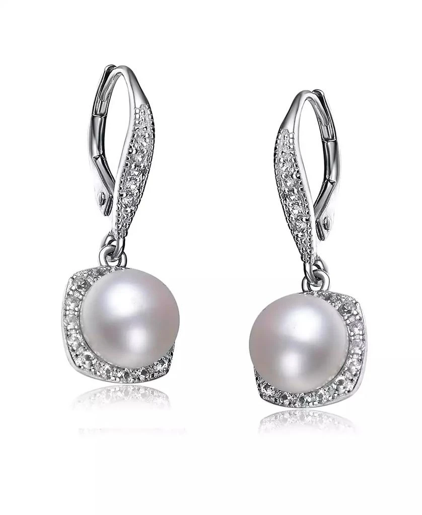 Genevive CZ Sterling Silver Pearl Drop Earrings 2