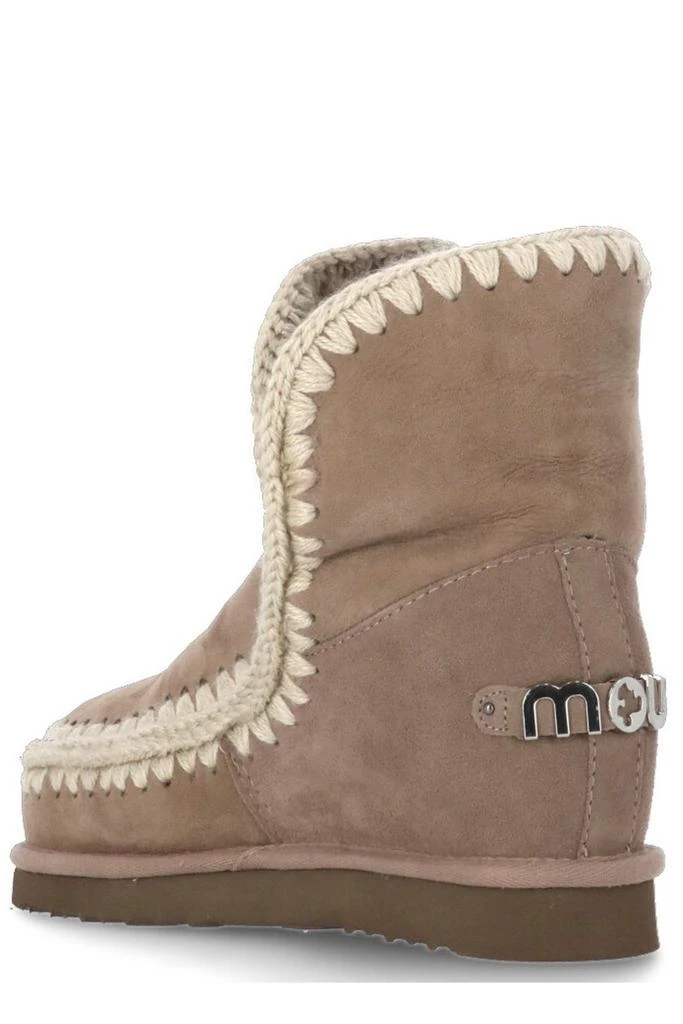 Mou Mou Logo Plaque Stitch-Trim Wedge Boots 3