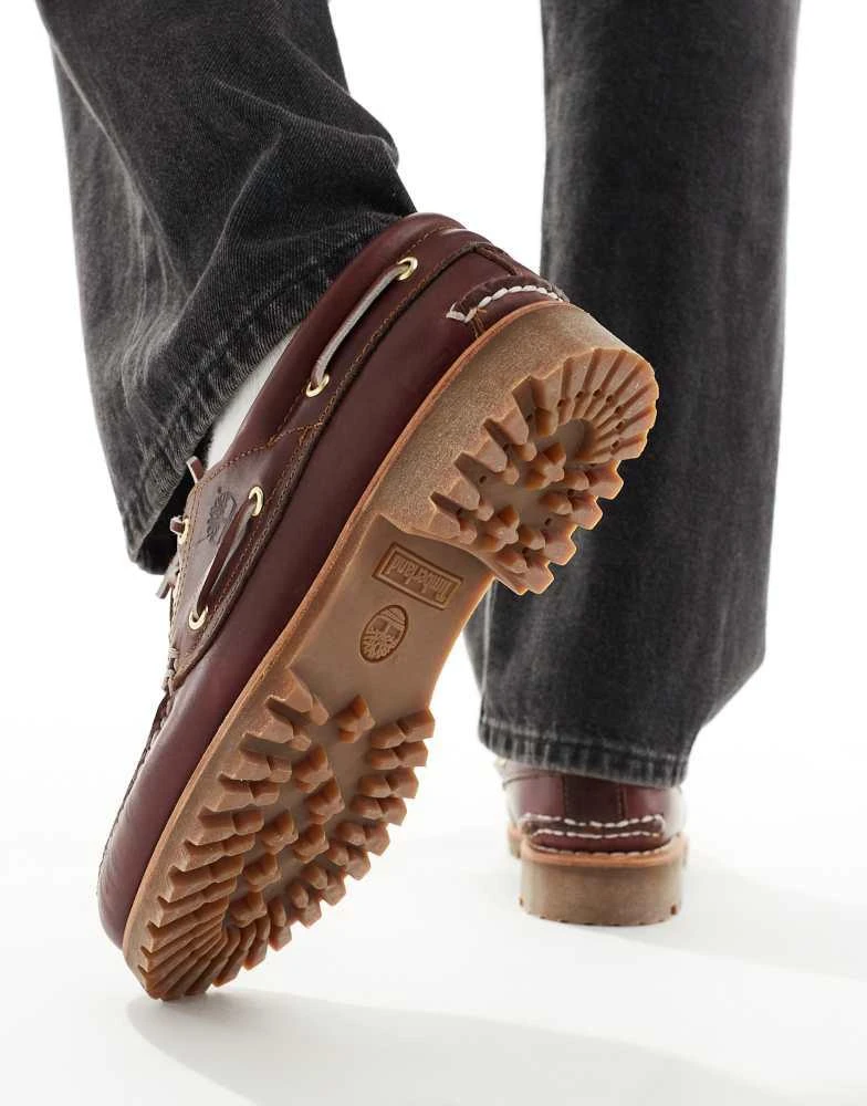 Timberland Timberland authentics 3 eye classic boat shoes in burgundy full grain leather 3
