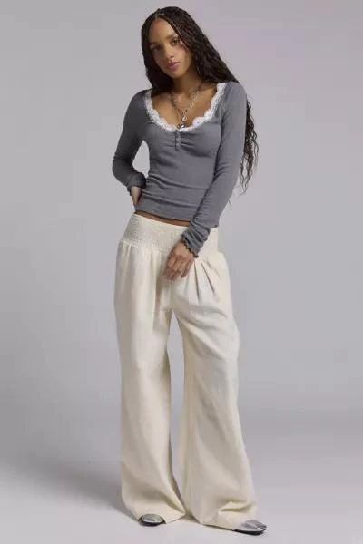 Kimchi Blue Kimchi Blue Caroline Smocked Wide Leg Linen-Blend Pant 1