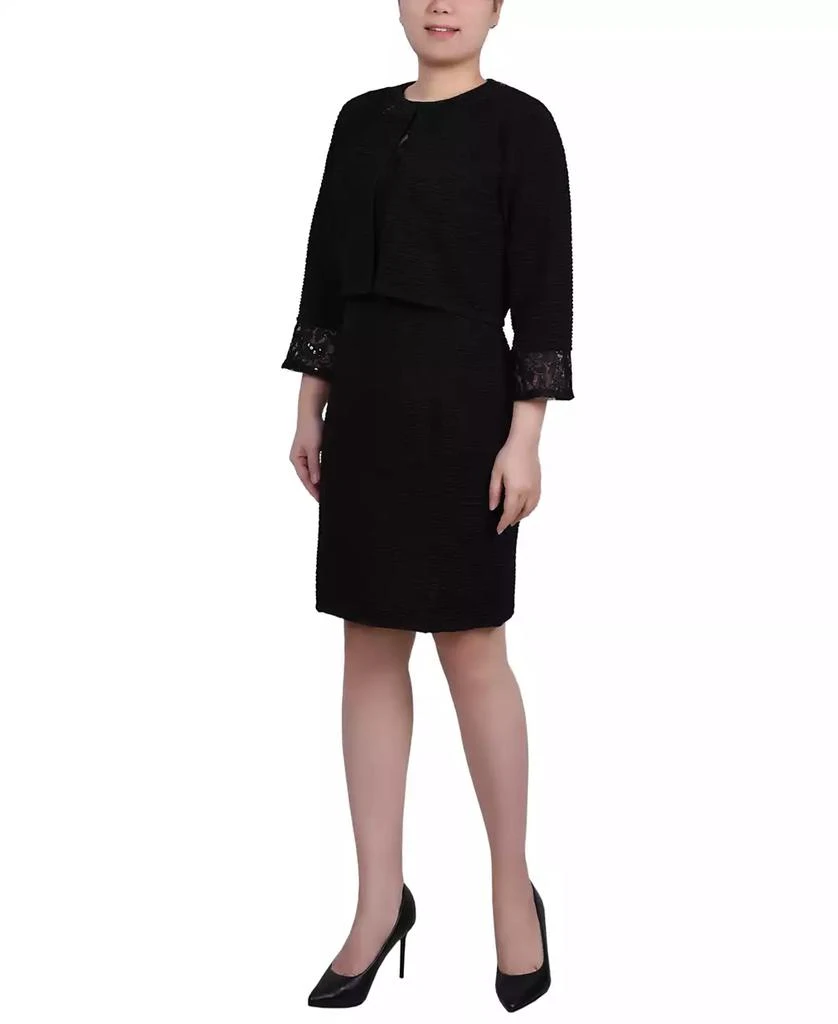 NY Collection Petite Two Piece Novelty Knit and Lace Dress Set 4