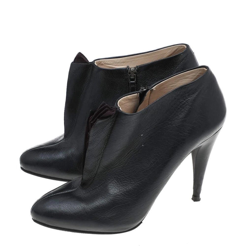 Prada Prada Black/Purple Leather And Suede Ruffle Detail Ankle Length Booties Size 38.5 4