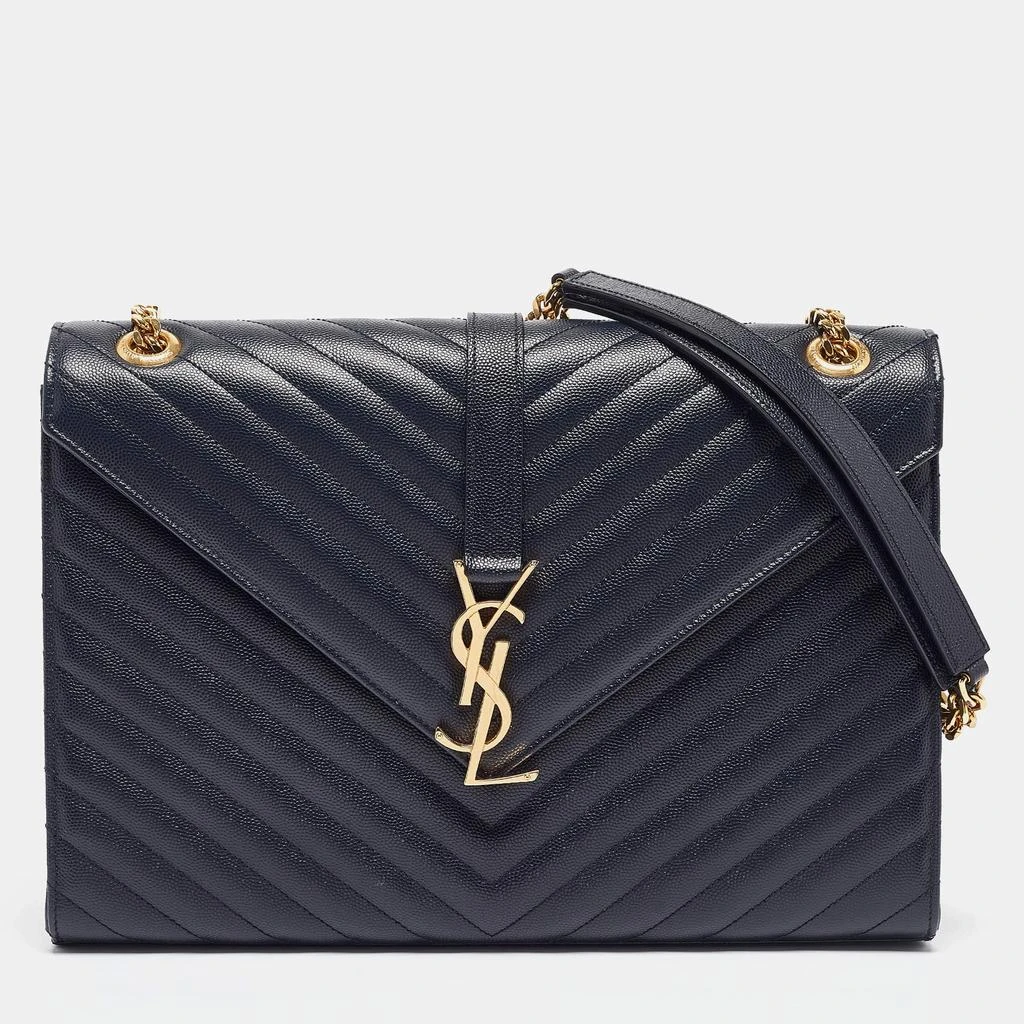 Yves Saint Laurent Saint Laurent Navy Blue Matelassé Leather Large Monogram Shoulder Bag 1