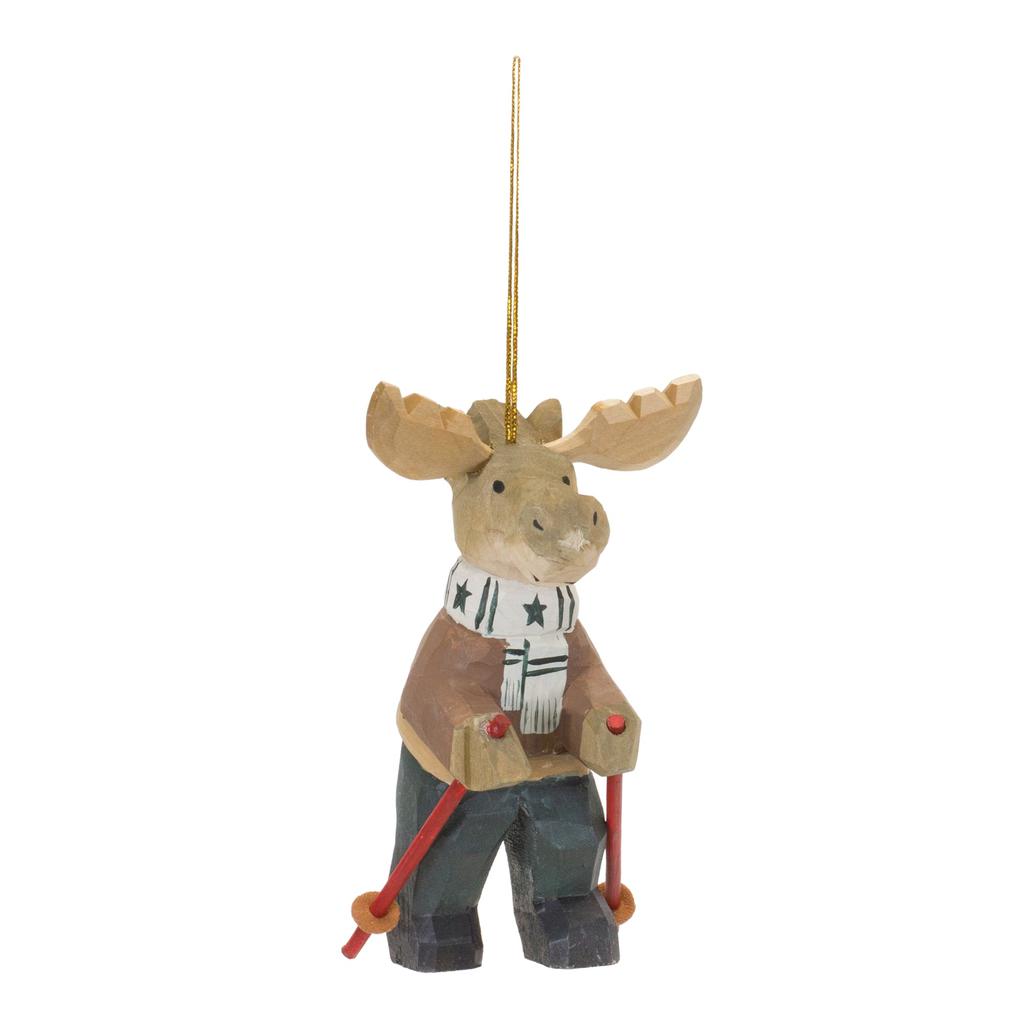 HouzBling Moose w/Ski Poles Ornament (Set of 6) 5.5"H Wood