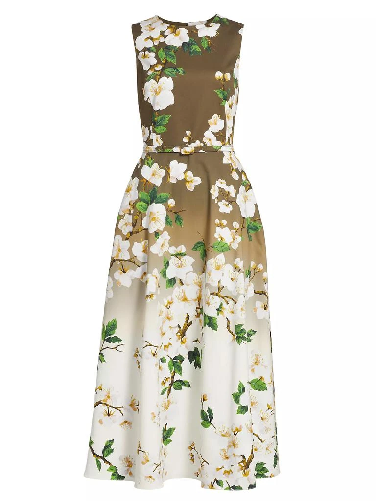 Oscar de la Renta Cherry Blossom Ombré Stretch-Cotton Midi-Dress 1