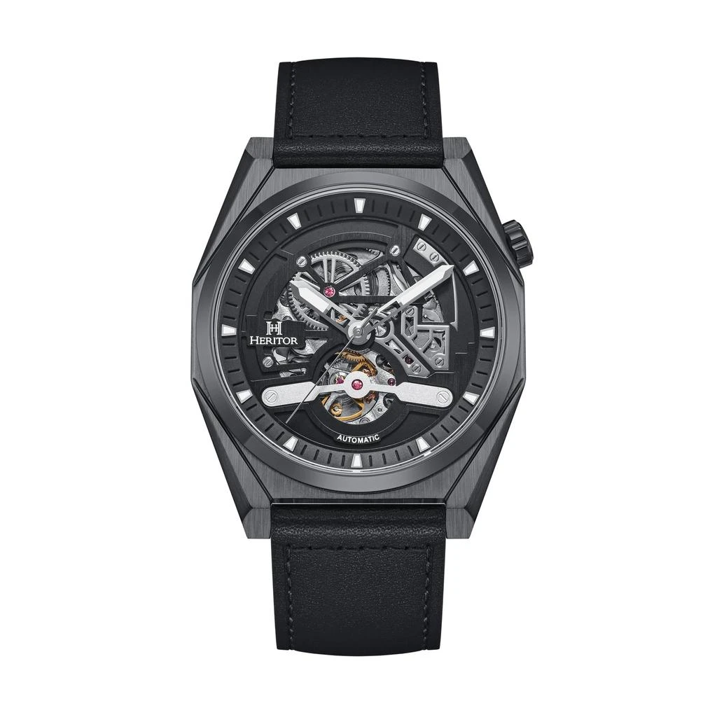 Heritor Automatic Amadeus Semi-Skeleton Leather-Band Watch 6