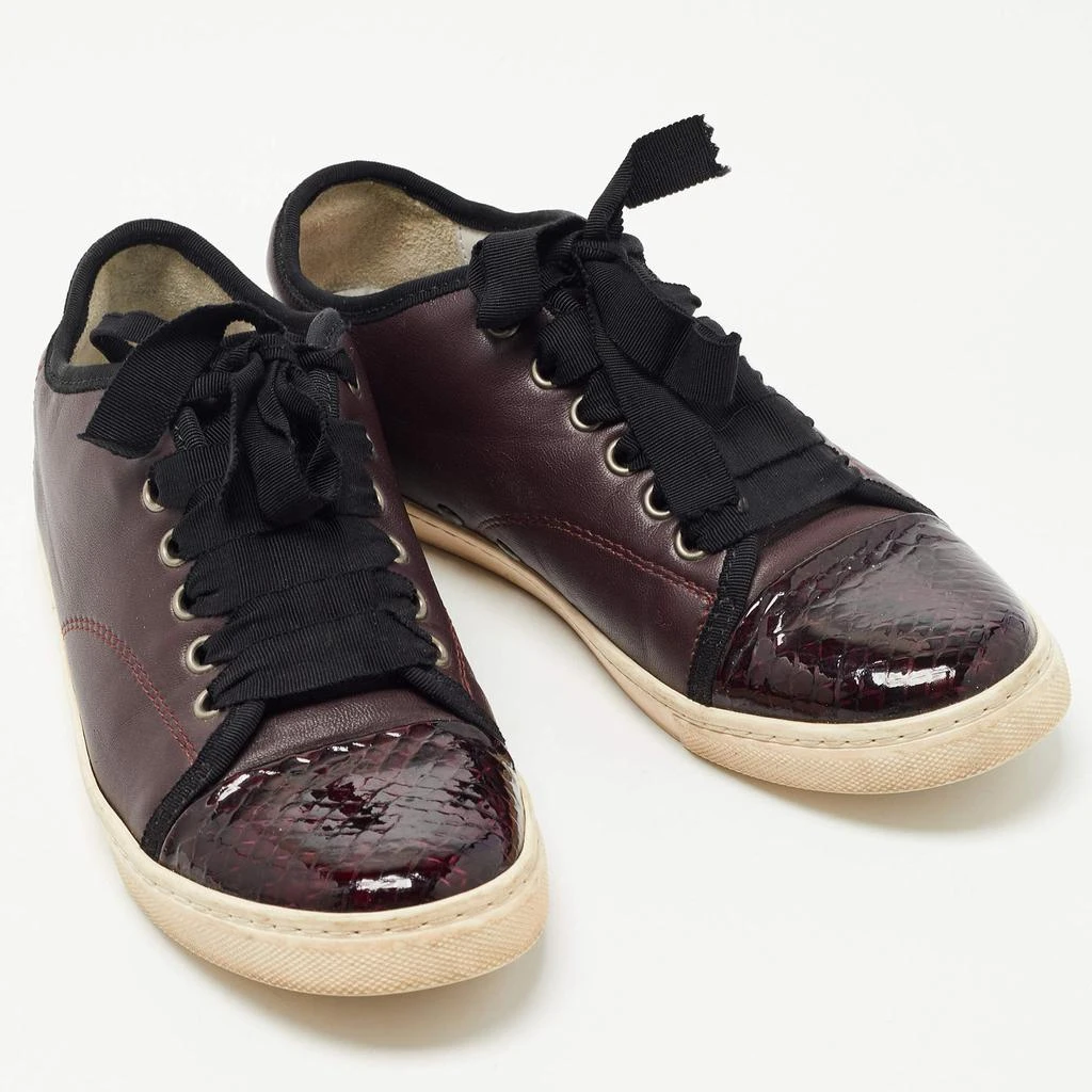 Lanvin Lanvin Burgundy Leather and Embossed Python Cap Toe Low Top Sneakers Size 37 4