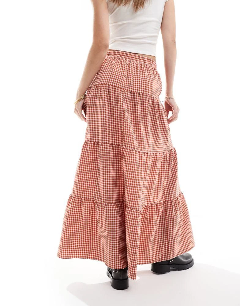 Miss Selfridge Miss Selfridge tiered maxi gingham skirt in rust 2