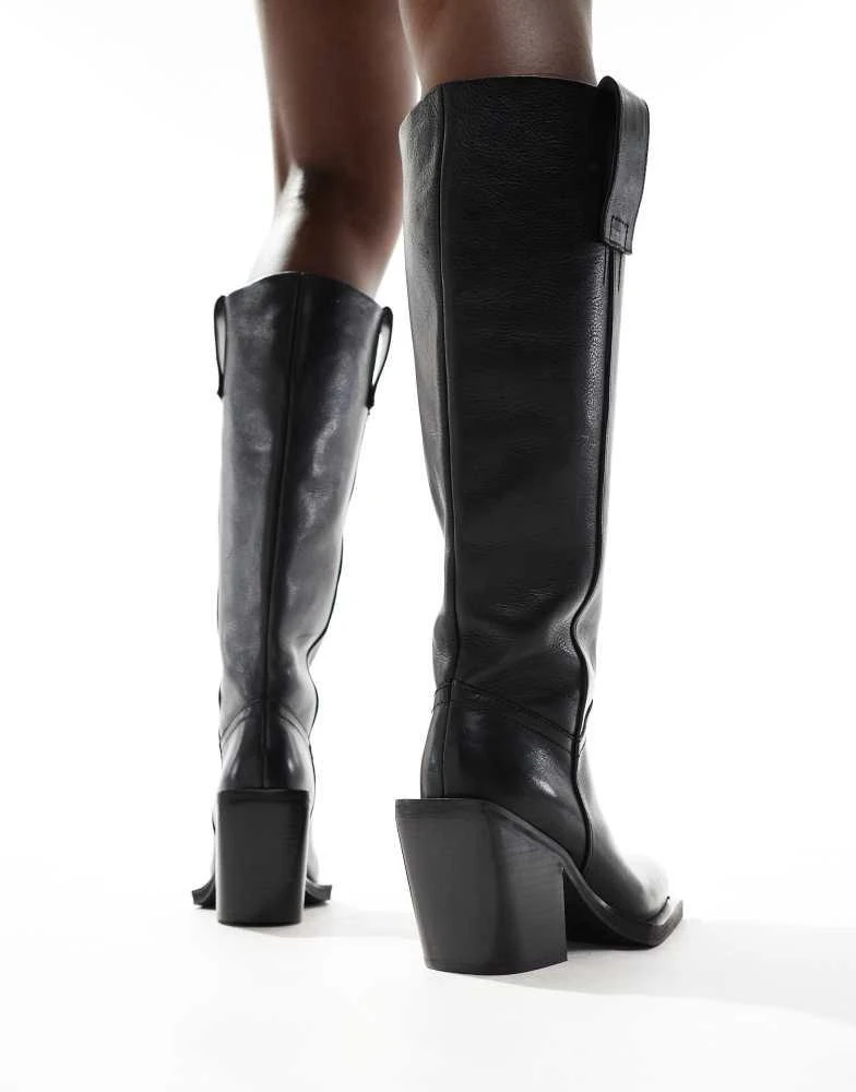 ASOS ASOS DESIGN Celia leather western pull on boots in black 3