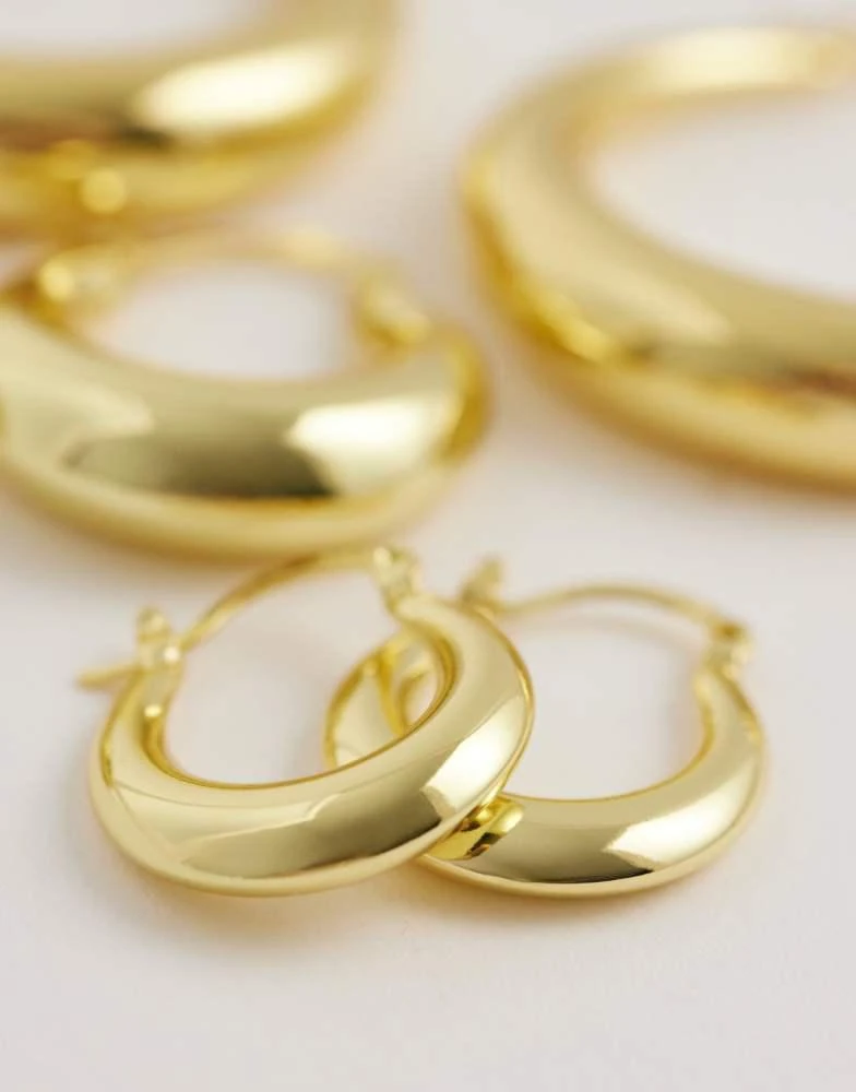 Kaiia Kaiia exclusive 18k gold plated stainless steel 3 pack chunky hoop earrings in gold 3