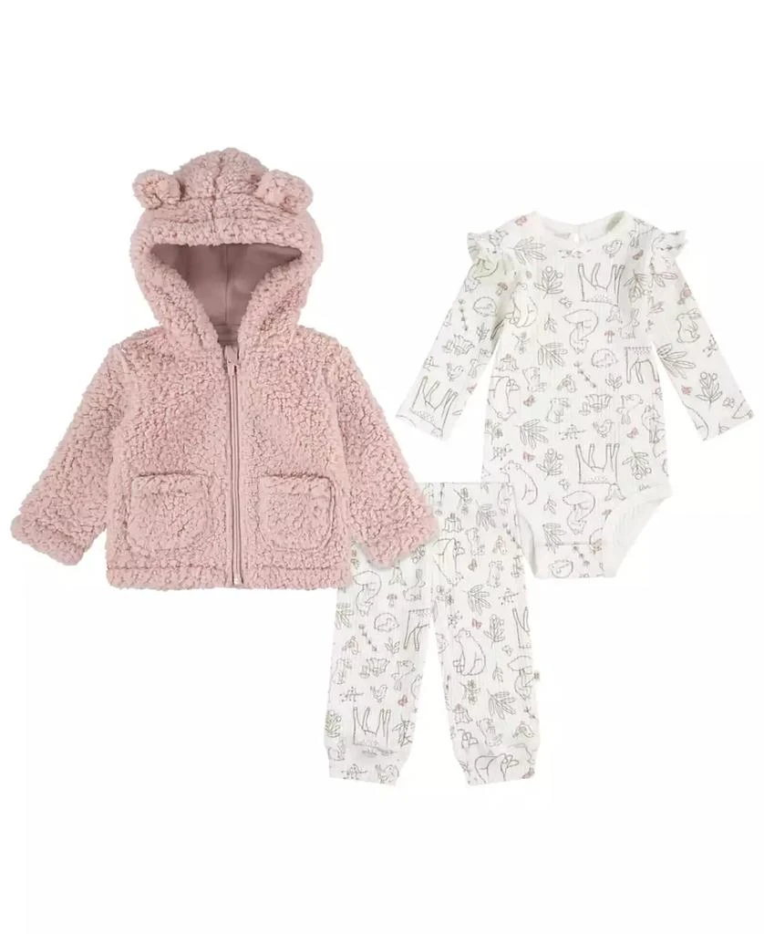 Huggies Baby Girls Sherpa Jacket, Bodysuit and Pants 3-Piece Set