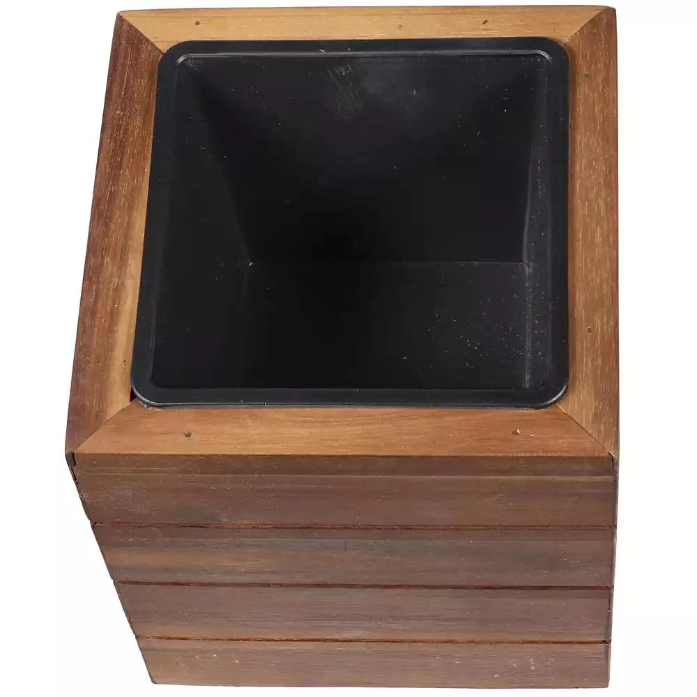Sunnydaze Decor Indoor/Outdoor Square Acacia Wood Planter Box with Plastic Liner - 3pk - Light Brown Stain 5