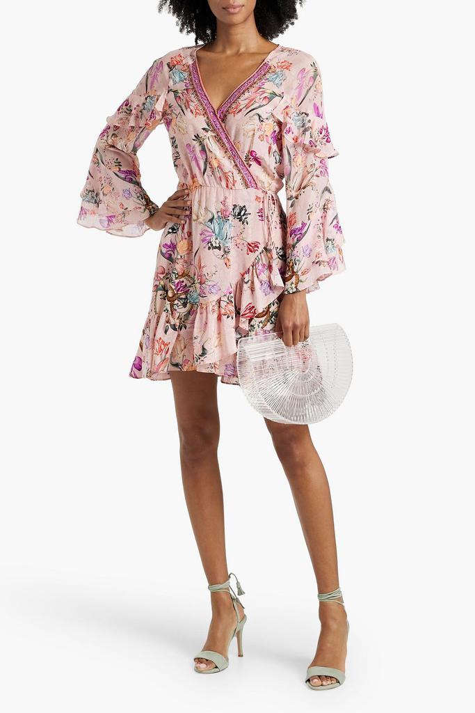 Camilla Cutout crystal-embellished silk crepe de chine mini wrap dress