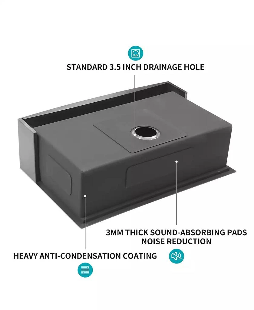 Flynama huluwat 27x21x10inch Gunmetal Black Farmhouse Kitchen Sink Stainless Steel Apron Front 16 Gauge 7