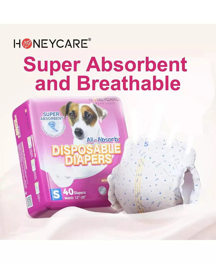 HoneyCare All-Absorb Disposable Female Dog Diapers, Super Absorbent, Breathable, Wetness Indicator, Small, 12-20 inches, 80ct 2