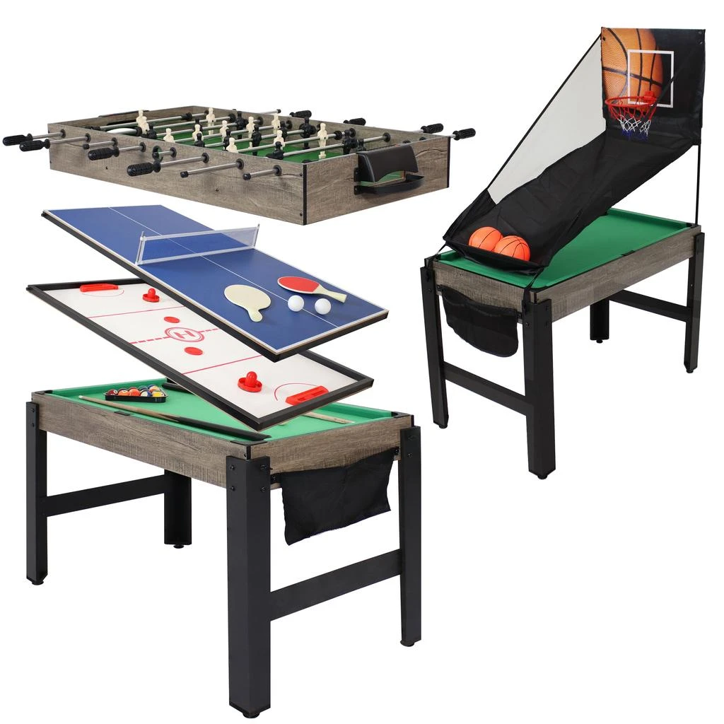 Sunnydaze Indoor Sport Collage 2-Player 5-in-1 Multi-Game Table with Billiards, Push Hockey, Foosball, Ping Pong, and Basketball - 45" 1