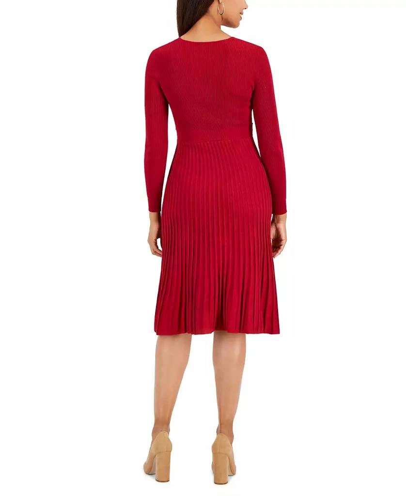 Robbie Bee Petite Ribbed Pleated-Skirt Belted Sweater Dress 2