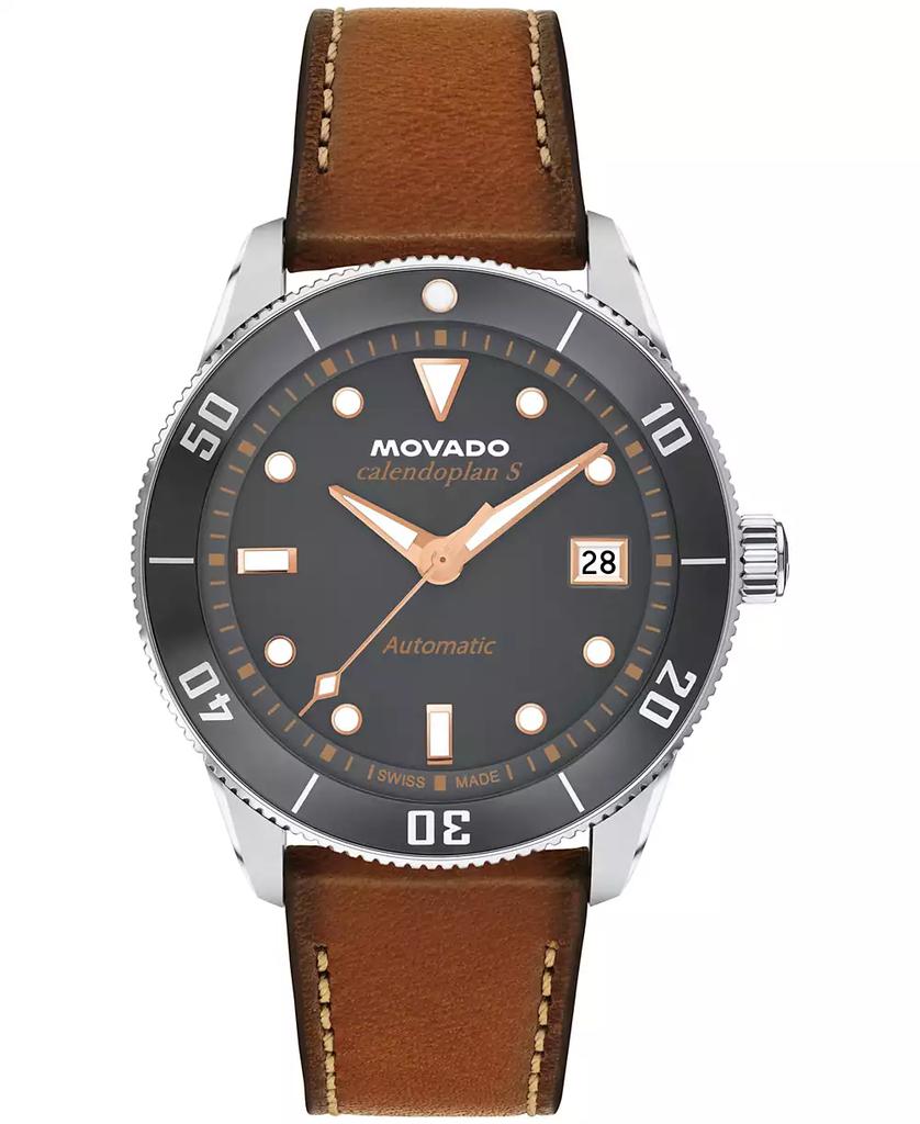 Movado Men's Calendoplan S Swiss Automatic Cognac Leather Watch, 40mm