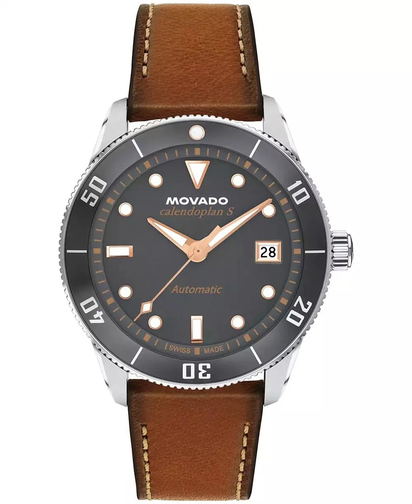 Movado Men's Calendoplan S Swiss Automatic Cognac Leather Watch, 40mm 1