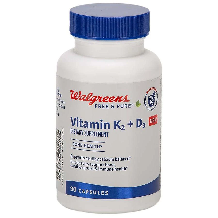 Walgreens Free & Pure Vitamin K2 + D3 Supplement Capsules for Bone Health (90 days) 1