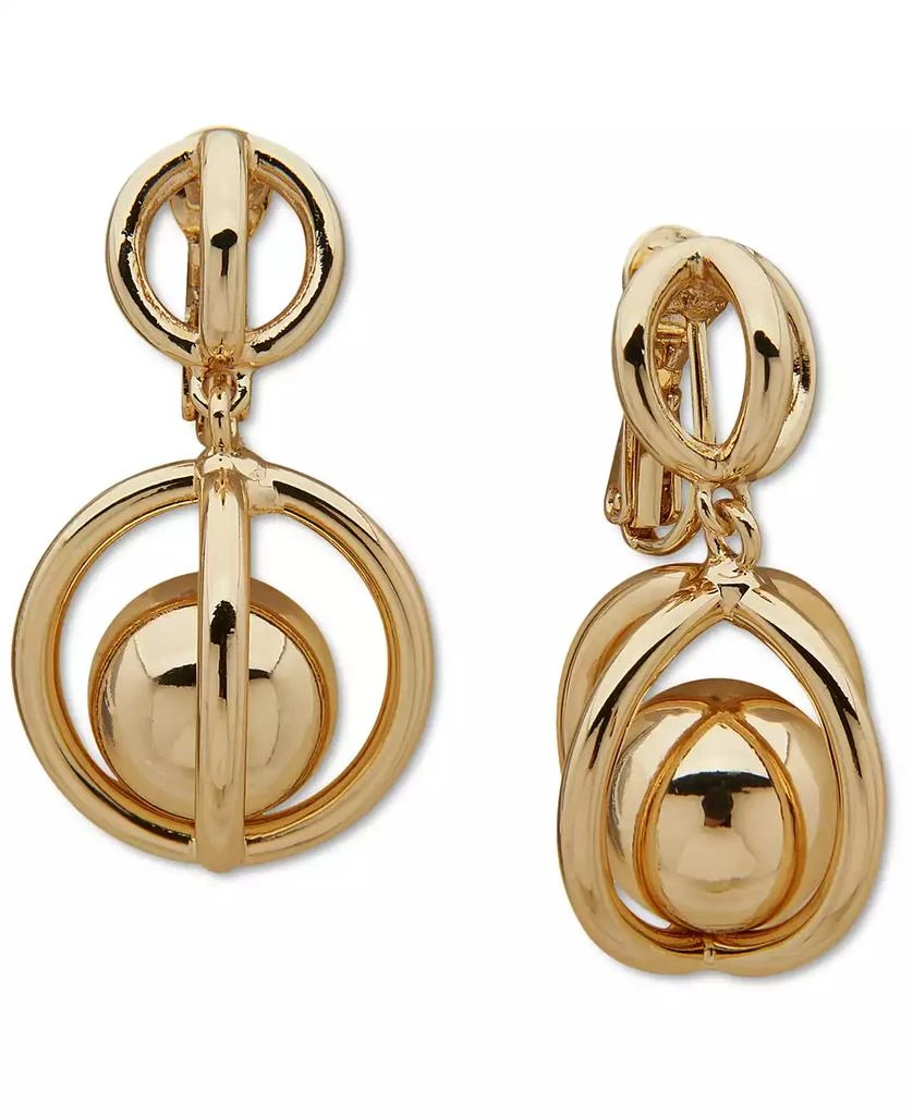 Anne Klein Gold-Tone Orbital Sphere Clip-On Drop Earrings 1